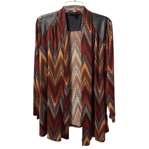 ICE Chevron Pattern Open Front Cardigan With Faux Leather Shoulders  Sz 18/20W - Picture 1 of 12